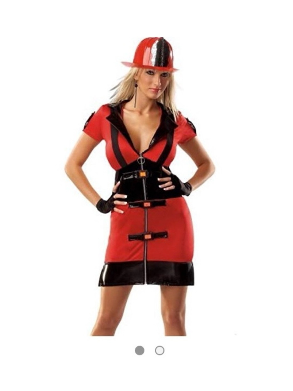 Sexy Adult Firefighter Red and Black Faux-Leather Style Dress Size M/L